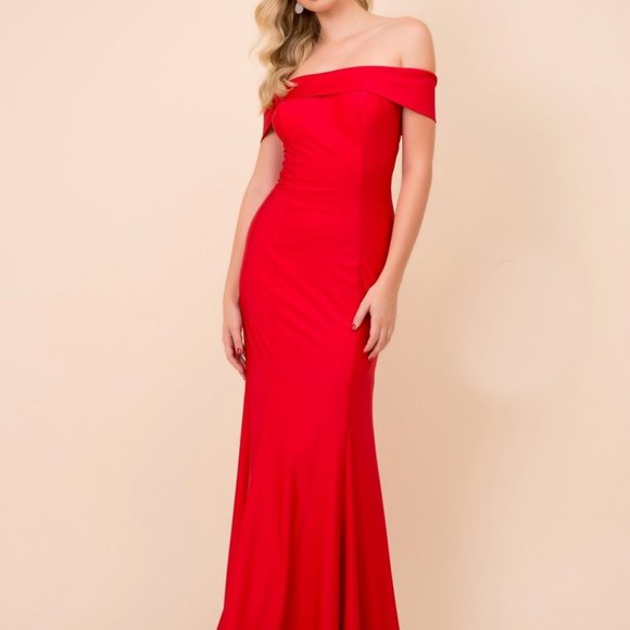 straight neck prom dress